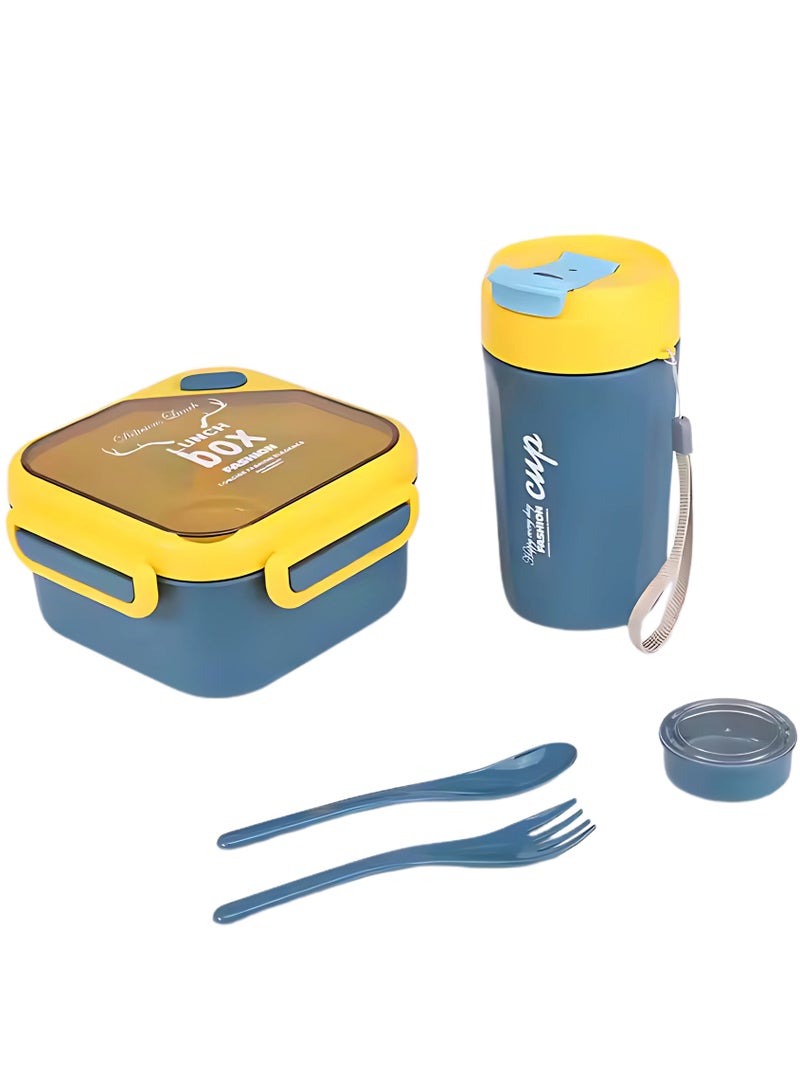 Twisoo Kids Sports Lunch Box and Water Bottle Combo Set, BPA Free, Leakproof Food Grade PP with Chutney Box, Spoon, Fork, and Dividers - Durable and Portable 1120ml + 70ml for School & Travel ( Yellow) - Image 1