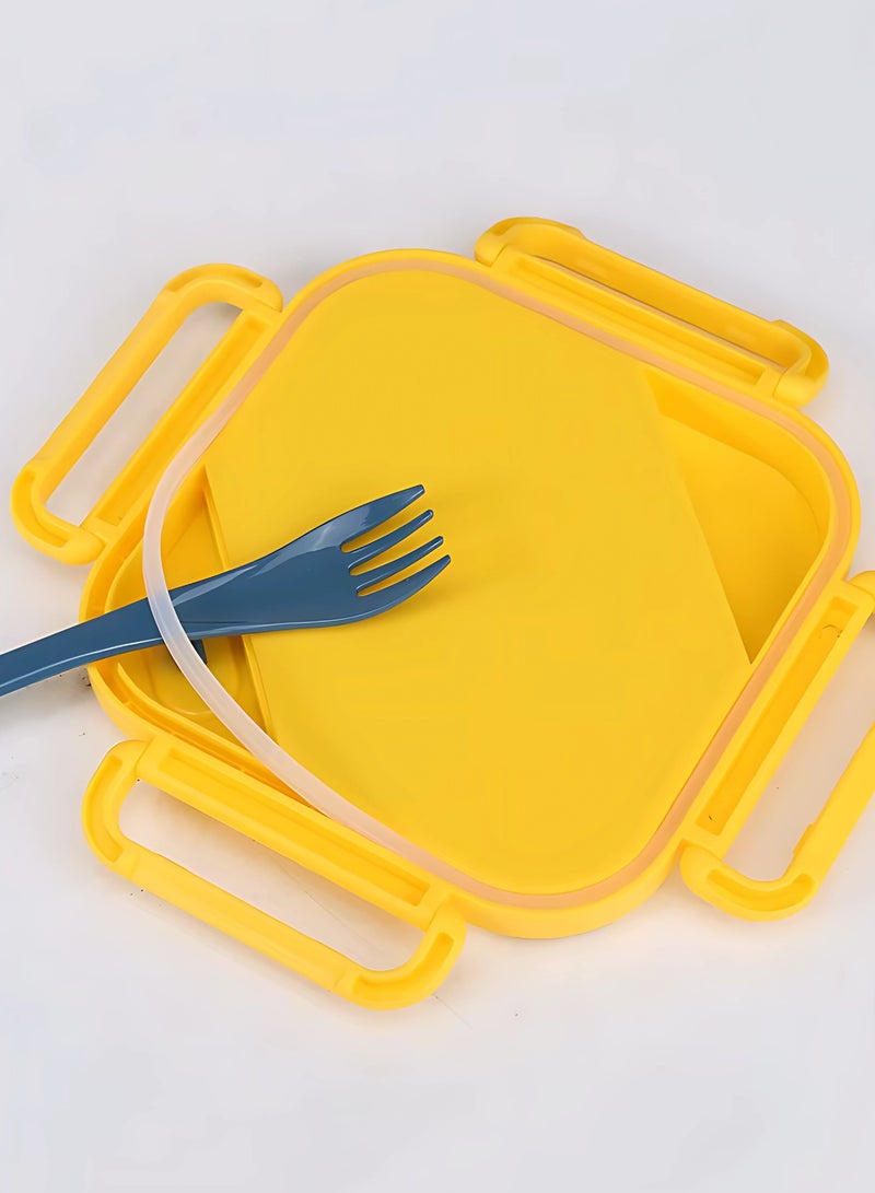 Twisoo Kids Sports Lunch Box and Water Bottle Combo Set, BPA Free, Leakproof Food Grade PP with Chutney Box, Spoon, Fork, and Dividers - Durable and Portable 1120ml + 70ml for School & Travel ( Yellow) - Image 5