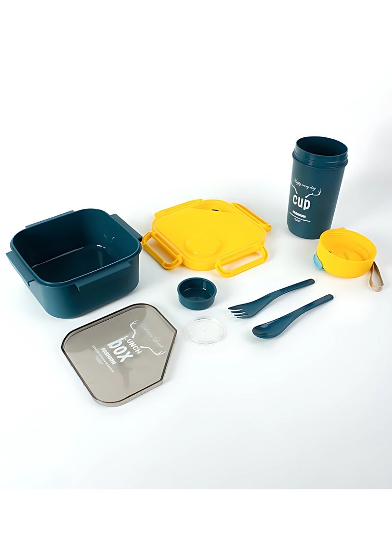 Twisoo Kids Sports Lunch Box and Water Bottle Combo Set, BPA Free, Leakproof Food Grade PP with Chutney Box, Spoon, Fork, and Dividers - Durable and Portable 1120ml + 70ml for School & Travel ( Yellow) - Image 2