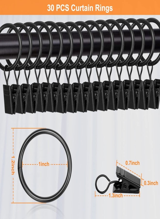 Hanitronic 30 PCS 1-Inch Black Clips Curtain Ring for Curtain Rod, This Small Drapery Curtain Hooks with Clips Hook Fit Up to 0.4~0.75 -inch Drapery Panel - Image 2