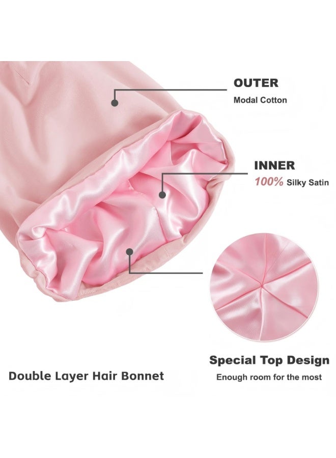 Satin Lined Hair Cap – Silk Bonnet for Women Natural Curly Hair Anti Frizz Hair Wrap Soft Stretchy Slouch Beanie Hat Adjustable 2 Pack - Image 4