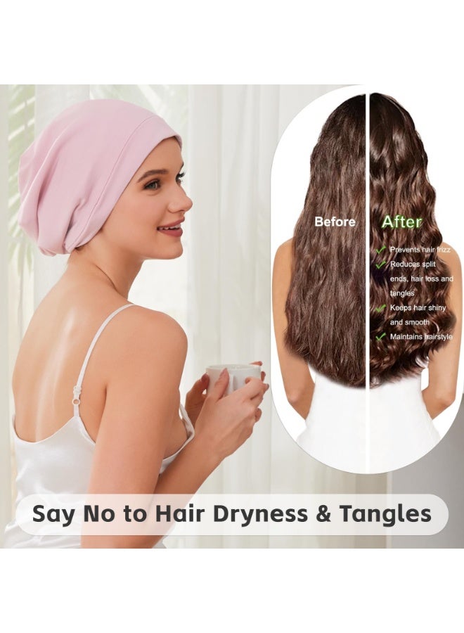 Satin Lined Hair Cap – Silk Bonnet for Women Natural Curly Hair Anti Frizz Hair Wrap Soft Stretchy Slouch Beanie Hat Adjustable 2 Pack - Image 5