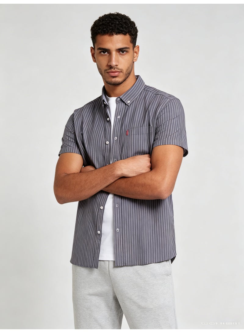 ZARA Men’s Grey Vertical Pinstripe Short Sleeve Button Down Casual Shirt - Image 3
