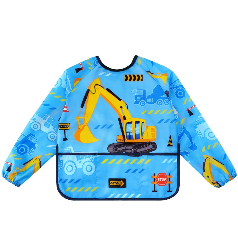 Wernnsai سمّاك الأطفال WERNNSAI - سمّاك فنون الشاحنات للأطفال من 3-8 سنوات، سمّاك مقاوم للماء للرسم، مريلة طهي وخبز وزراعة للأطفال بأكمام طويلة و3 جيوب - Image 2