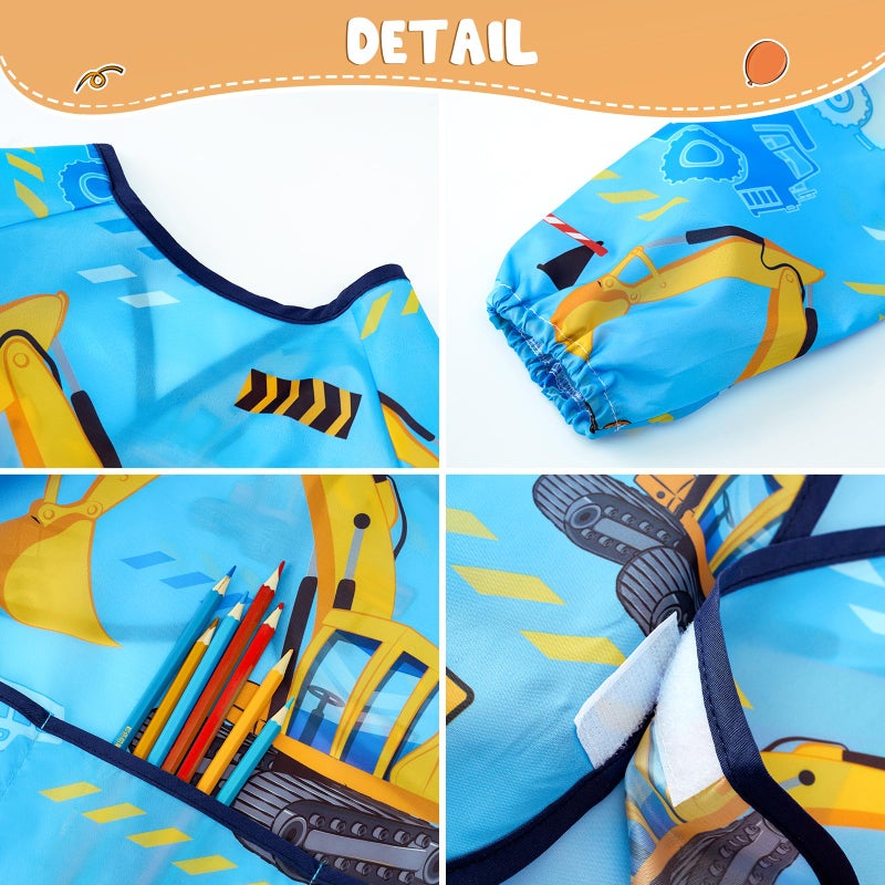 Wernnsai سمّاك الأطفال WERNNSAI - سمّاك فنون الشاحنات للأطفال من 3-8 سنوات، سمّاك مقاوم للماء للرسم، مريلة طهي وخبز وزراعة للأطفال بأكمام طويلة و3 جيوب - Image 3