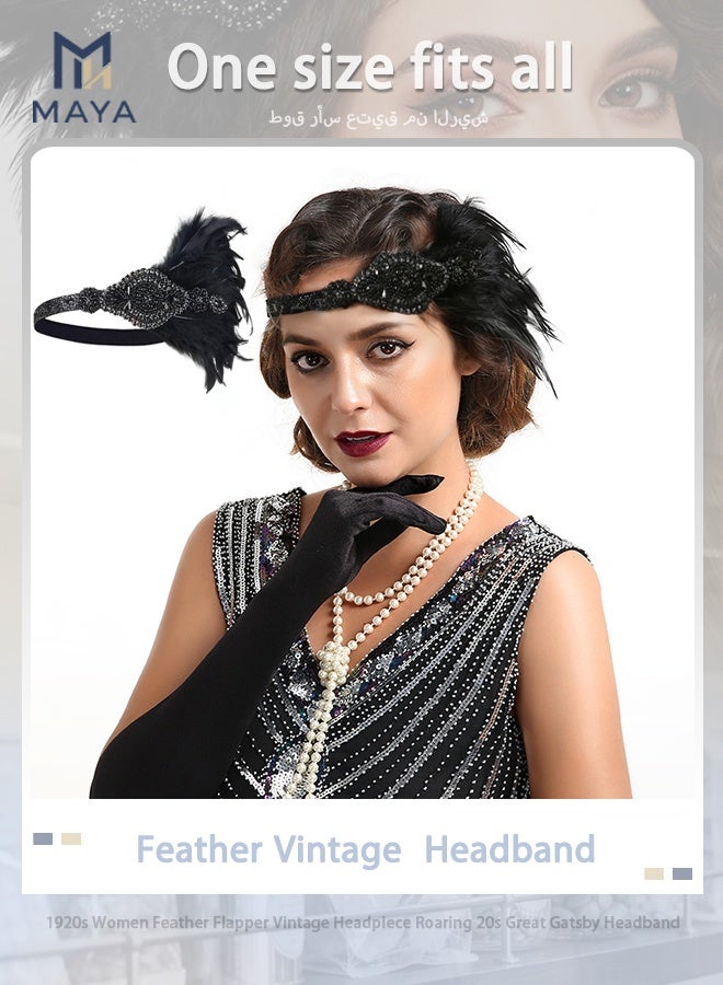 Maya 1920s Women Feather Flapper Vintage Headpiece Roaring 20s Great Gatsby Headband - Image 1