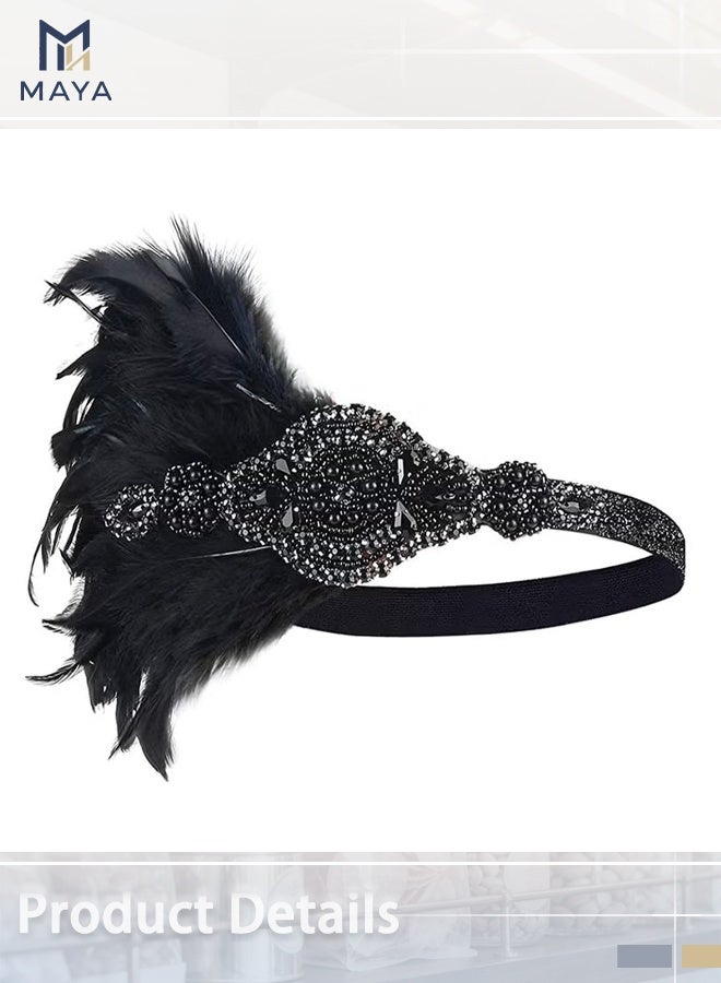 Maya 1920s Women Feather Flapper Vintage Headpiece Roaring 20s Great Gatsby Headband - Image 4