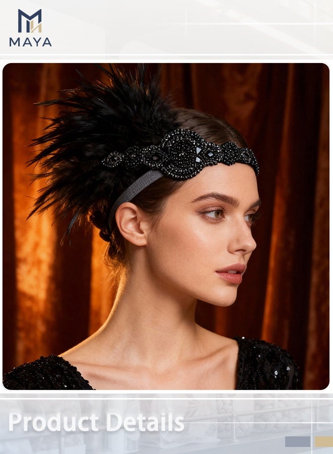 Maya 1920s Women Feather Flapper Vintage Headpiece Roaring 20s Great Gatsby Headband - Image 2