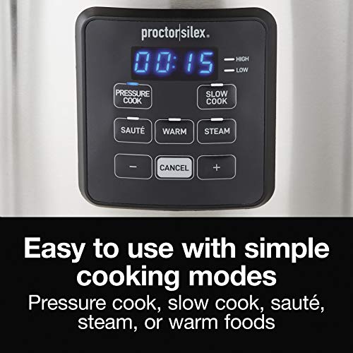 Proctor Silex Proctor-Silex Simplicity 4-in-1 Electric Pressure Cooker, 3 Quart Multi-Function With Slow Cook, Steam, Sauté, Rice, Stainless Steel (34503) - Image 3