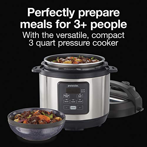 Proctor Silex Proctor-Silex Simplicity 4-in-1 Electric Pressure Cooker, 3 Quart Multi-Function With Slow Cook, Steam, Sauté, Rice, Stainless Steel (34503) - Image 2
