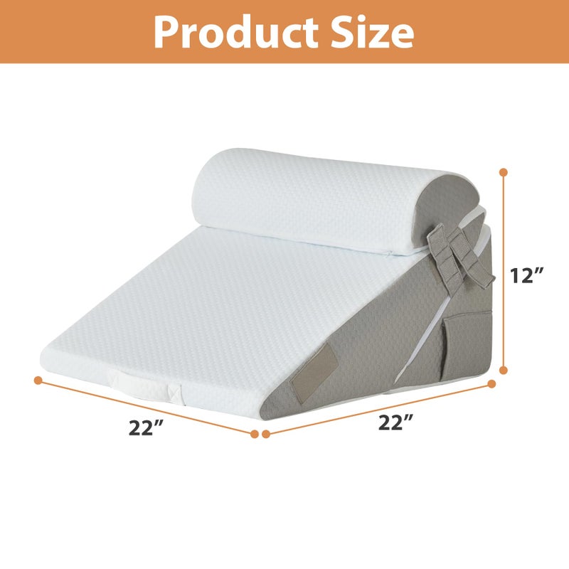 BIEEZZK Wedge Pillow Set for After Surgery, Wedge Pillow for Acid Reflux, Bed Wedge Pillow with Adjustable 9&12inch for Headboard,Sleeping, Orthopedic Memory Foam for Neck&Back Support, White/Grey - Image 3