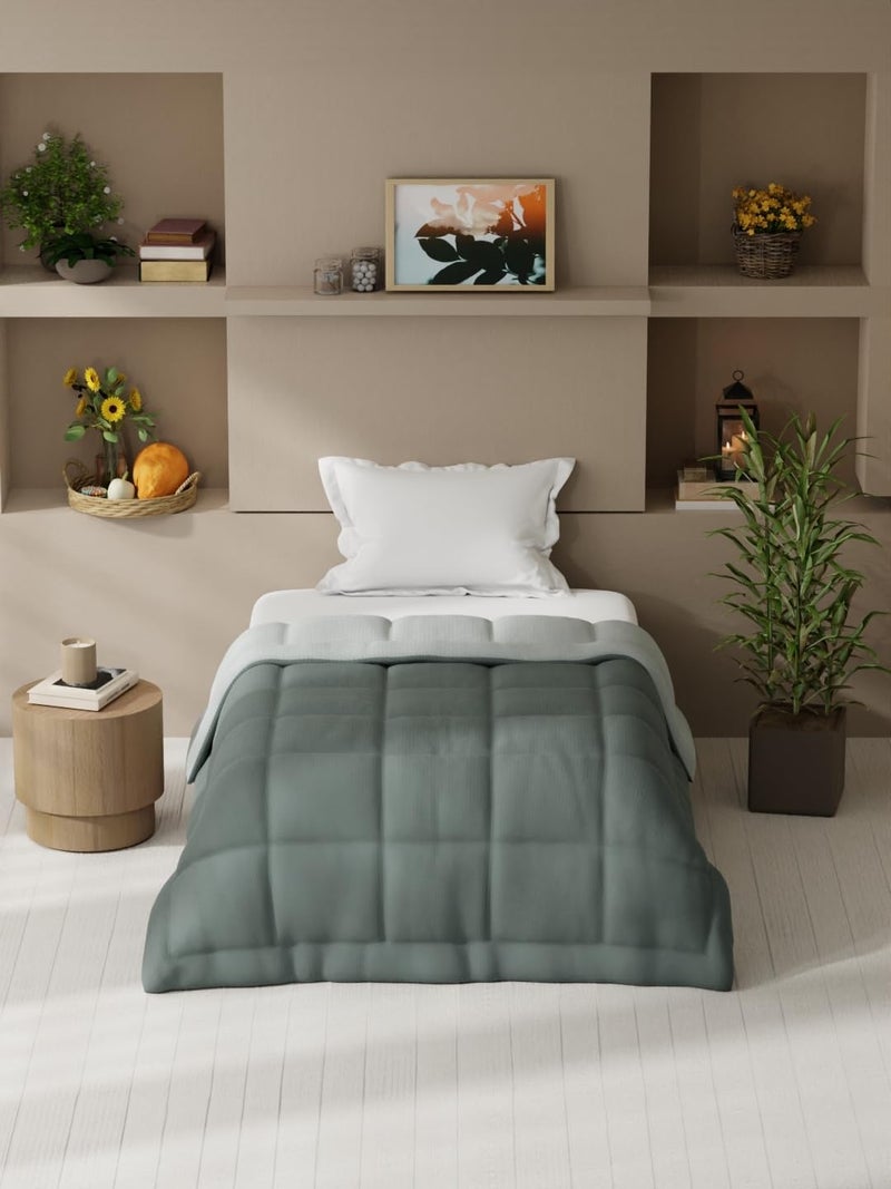 KOPA Ultra Soft Microfiber Reversible Comforter for All Weather -1pc Single (Feather lite) | Reversible Lightweight | Comforter/AC Blanket/Quilt/Duvet for All Weather Reversible-Grey/Ivory - Image 1