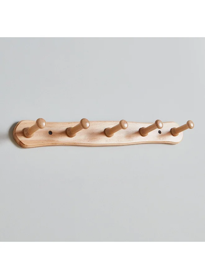Home Box Natura Wooden 5-Peg Wall Mounted Hook Rack 46 x 5.8 x 8 cm