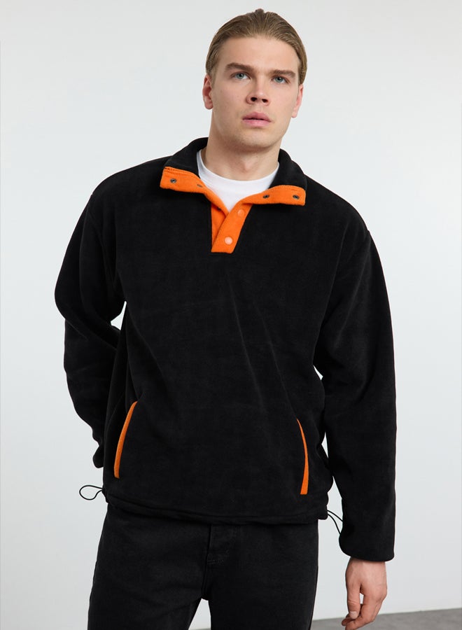 trendyol Black Oversize/Wide Cut Stand Collar Anti-Pilling Warm/Fleece Sweatshirt - Image 2