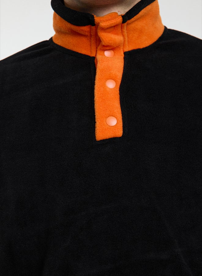 trendyol Black Oversize/Wide Cut Stand Collar Anti-Pilling Warm/Fleece Sweatshirt - Image 4