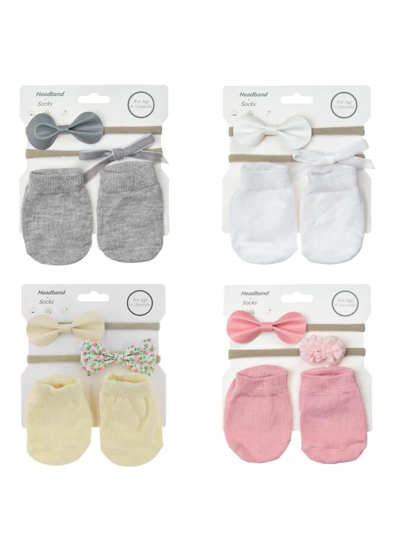 D'Daniela Savannah Ribbon Bow Headband and Socks Set - Light Pink