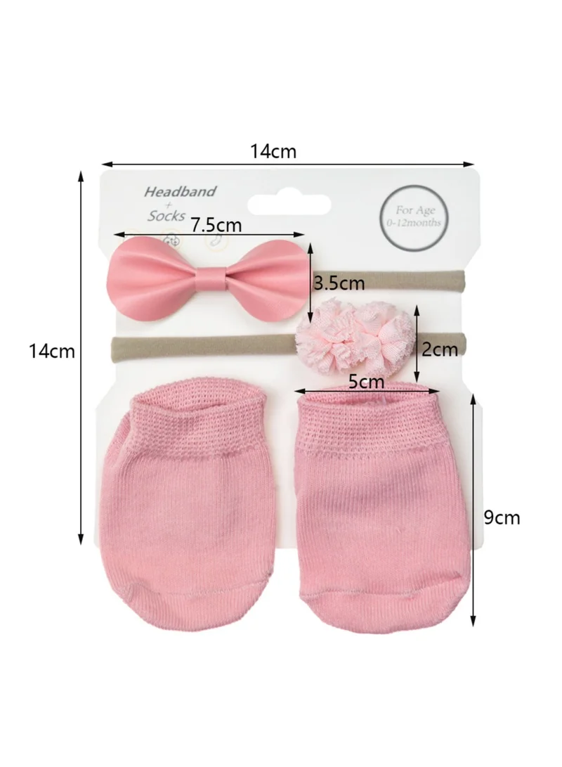 D'Daniela Savannah Ribbon Bow Headband and Socks Set - Light Pink