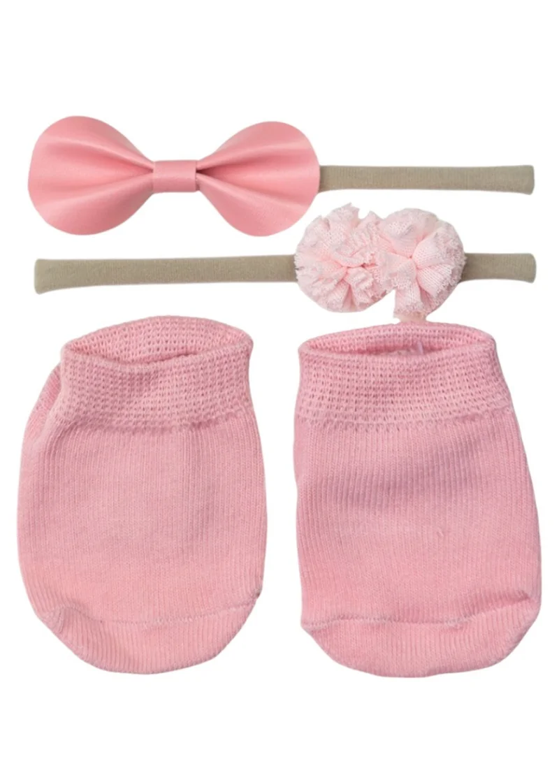 D'Daniela Savannah Ribbon Bow Headband and Socks Set - Light Pink