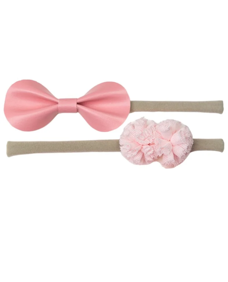 D'Daniela Savannah Ribbon Bow Headband and Socks Set - Light Pink