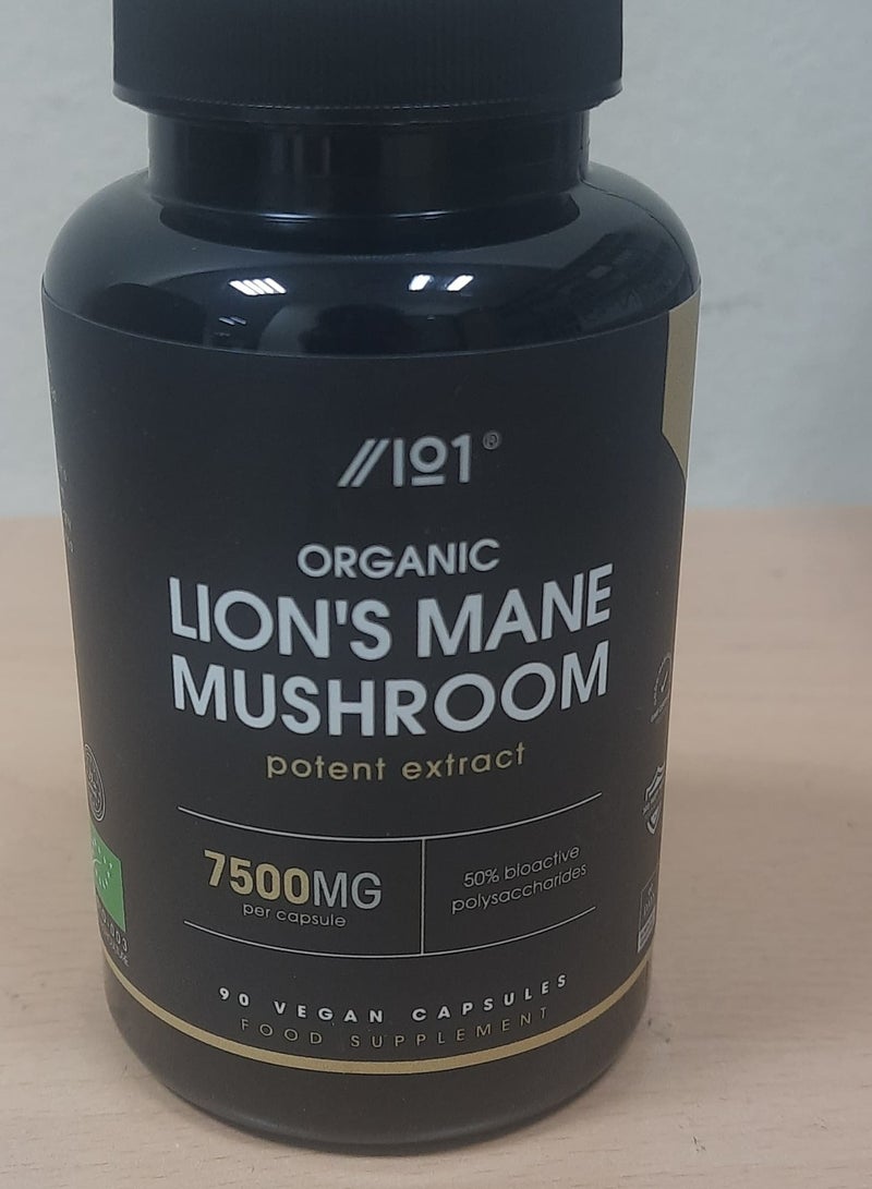 ALPHA01 Organic Lion's Mane Mushroom 7500MG 90 Vegan Capsules pack of 2 - Image 1