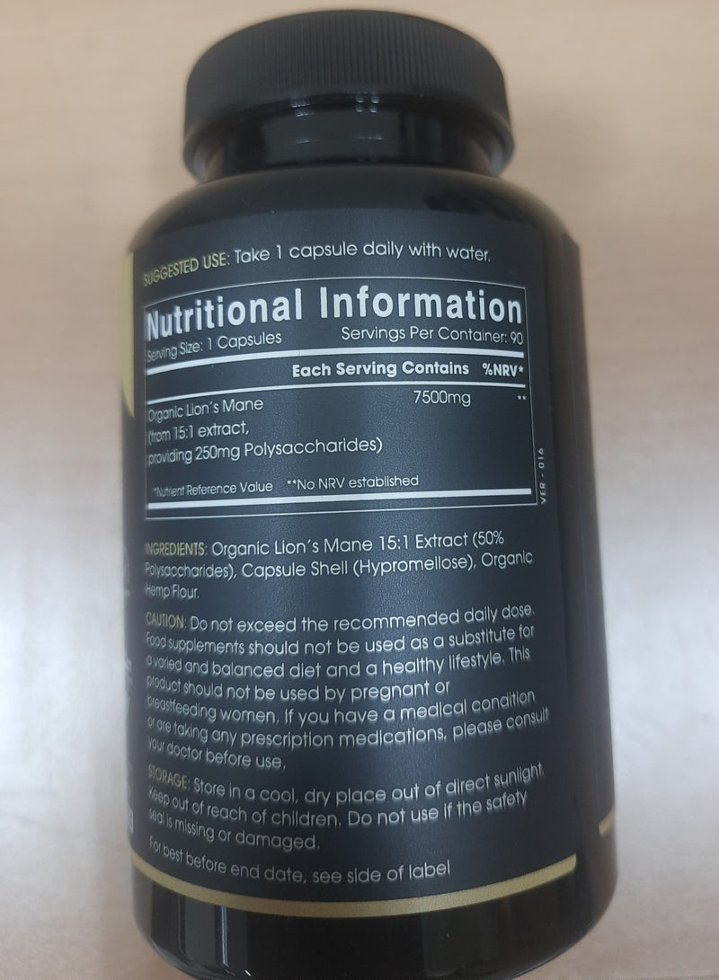 ALPHA01 Organic Lion's Mane Mushroom 7500MG 90 Vegan Capsules pack of 2 - Image 3