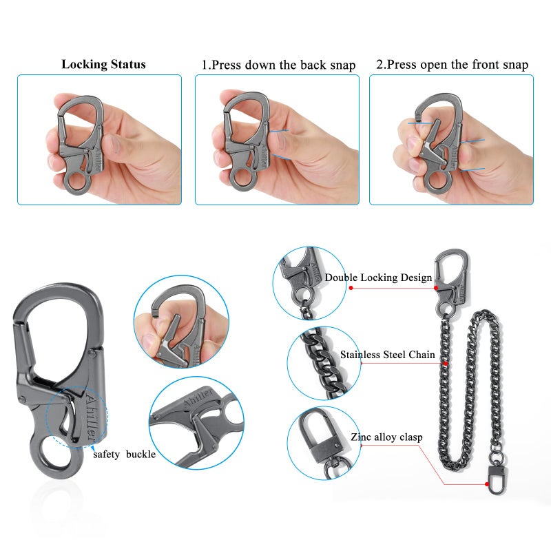 Ahiller Biker Wallet Chain, Heavy Duty Pocket Chain with Lockable Carabiner, Men Chains for Keys, Jeans, Pants, Purse and Handbag (P-Black-1PCS) - Image 5
