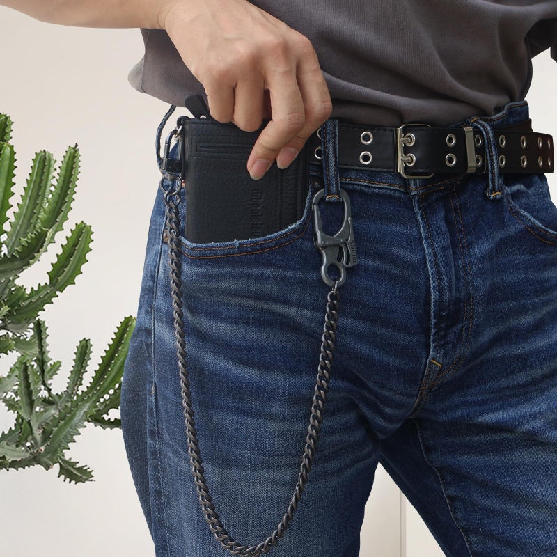 Ahiller Biker Wallet Chain, Heavy Duty Pocket Chain with Lockable Carabiner, Men Chains for Keys, Jeans, Pants, Purse and Handbag (P-Black-1PCS) - Image 3
