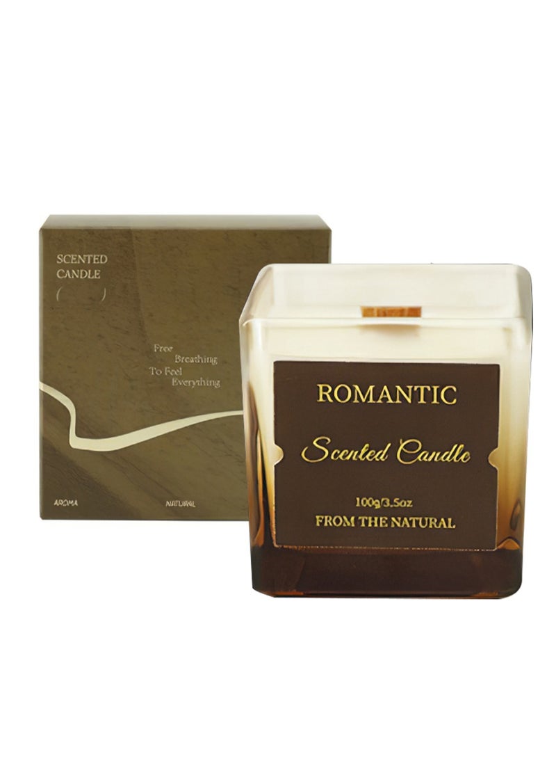 Romantic شمعة معطرة، شمعة شمع الصويا، العلاج بالروائح والاسترخاء، عطر يدوم طويلاً، مثالية لليوجا والاستحمام 100 جرام (شوكولاتة وكراميل) - Image 1