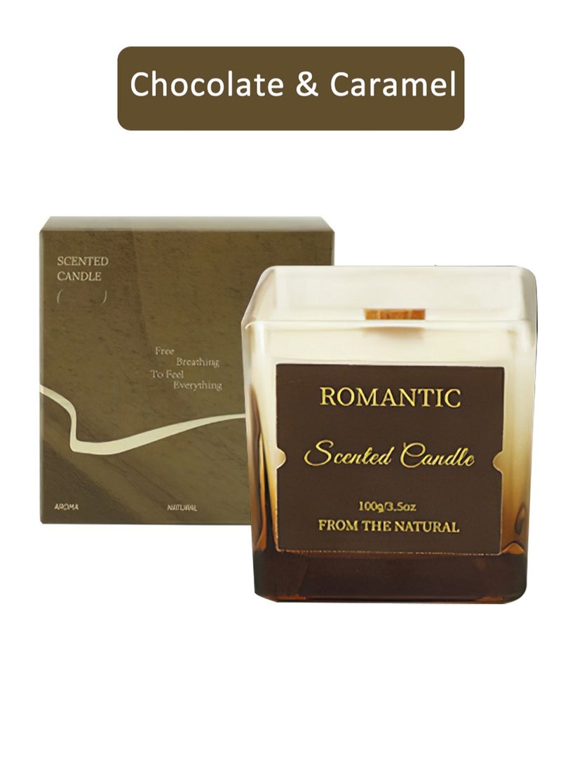 Romantic شمعة معطرة، شمعة شمع الصويا، العلاج بالروائح والاسترخاء، عطر يدوم طويلاً، مثالية لليوجا والاستحمام 100 جرام (شوكولاتة وكراميل) - Image 2