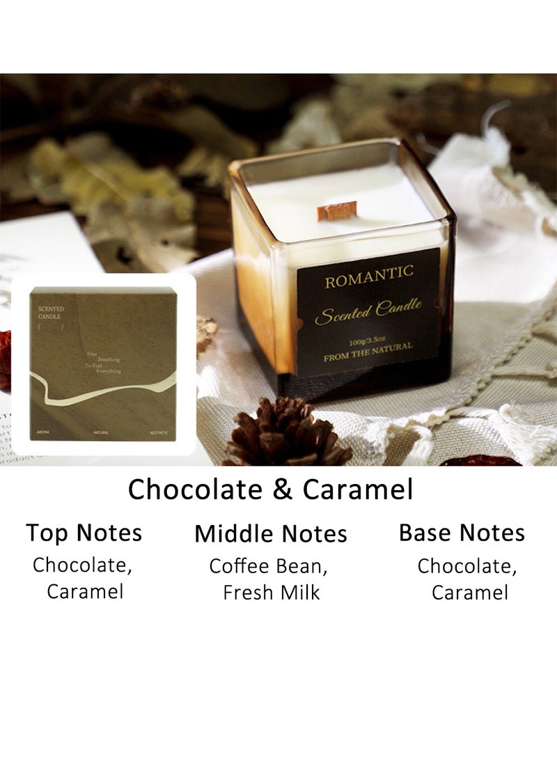 Romantic شمعة معطرة، شمعة شمع الصويا، العلاج بالروائح والاسترخاء، عطر يدوم طويلاً، مثالية لليوجا والاستحمام 100 جرام (شوكولاتة وكراميل) - Image 3
