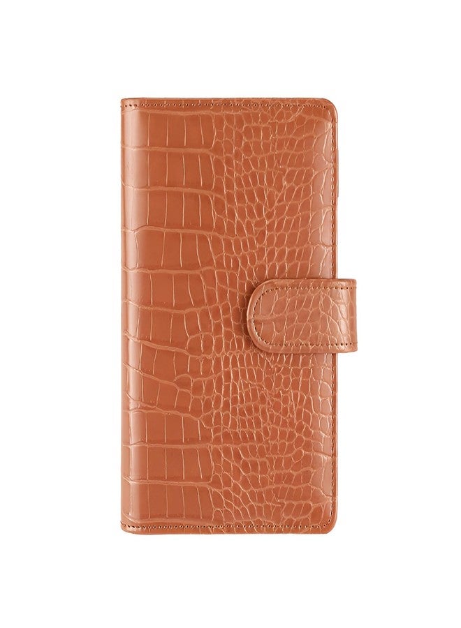 eleger A6 6 Ring Budget Binder - Crocodile Pattern Leather Notebook Binder, Small Refillable Planner Cover with Magnetic Buckle, Brown - Image 1