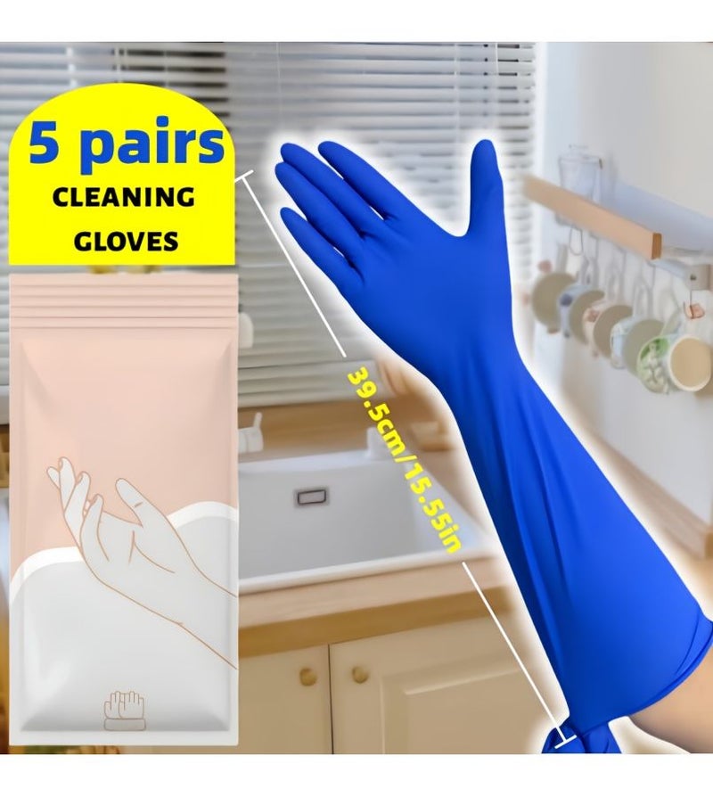 مجموعة قفازات تنظيف منزلية زرقاء مقاس 16 بوصة 5 أزواج - Image 1