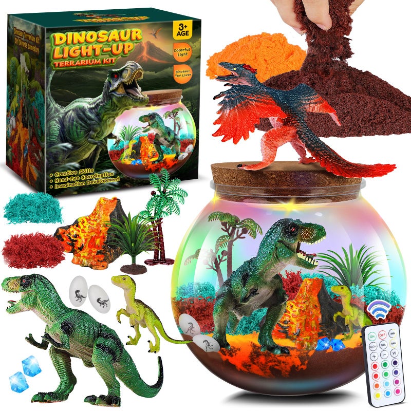 RONSTONE Dinosaur Terrarium Kit for Boys Dinosaur Toys for Kids DIY Your Own Light Up Terrarium Kit World Christmas Birthday Dinosaur Gifts for Boys and Kids 57 - Image 3
