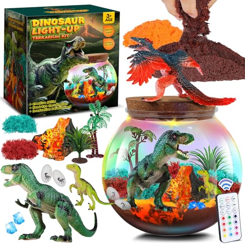 RONSTONE Dinosaur Terrarium Kit for Boys Dinosaur Toys for Kids DIY Your Own Light Up Terrarium Kit World Christmas Birthday Dinosaur Gifts for Boys and Kids 57 - Image 1