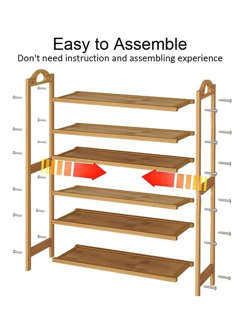 Beauenty Shoes Rack Stand 6 Tier: Bamboo Shoe Shelf Free Standing Large Shoe Storage Organizer Sturdy with Portable Handle Space Saving for Entryway Living Room Bedroom - Image 5
