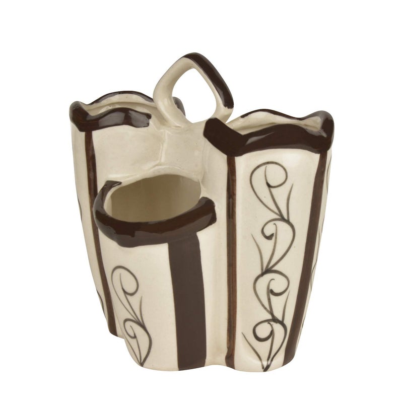StyleMyWay Handpainted Ceramic Kitchen Cutlery Stand White and Brown Height 165 cm Pen Stand Spoon Holder Toothbrush Stand Organiser - Image 3