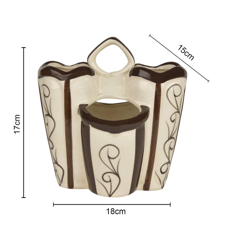 StyleMyWay Handpainted Ceramic Kitchen Cutlery Stand White and Brown Height 165 cm Pen Stand Spoon Holder Toothbrush Stand Organiser - Image 5