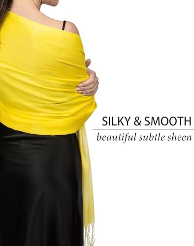 Achillea Soft Silky Pashmina Scarf for Women – Shawl Wrap for Evening Dresses, Bridesmaids, Weddings & Everyday Wear (Yellow) - Image 3