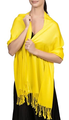 Achillea Soft Silky Pashmina Scarf for Women – Shawl Wrap for Evening Dresses, Bridesmaids, Weddings & Everyday Wear (Yellow) - Image 1