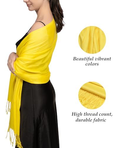 Achillea Soft Silky Pashmina Scarf for Women – Shawl Wrap for Evening Dresses, Bridesmaids, Weddings & Everyday Wear (Yellow) - Image 5