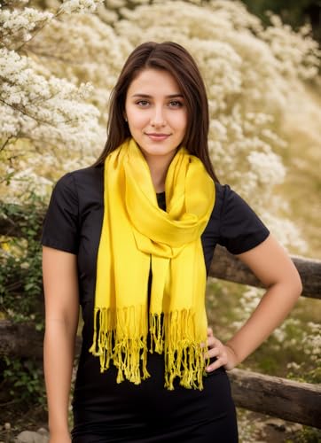 Achillea Soft Silky Pashmina Scarf for Women – Shawl Wrap for Evening Dresses, Bridesmaids, Weddings & Everyday Wear (Yellow) - Image 2