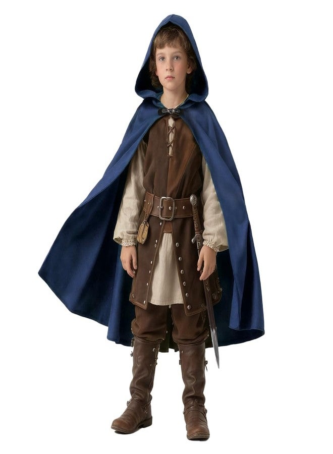VZQI Hooded Cape for Kids Renaissance Cloak Boys Medieval Halloween Witch Costume Wizard Cape Blue 3'11''-4'7'' - Image 1