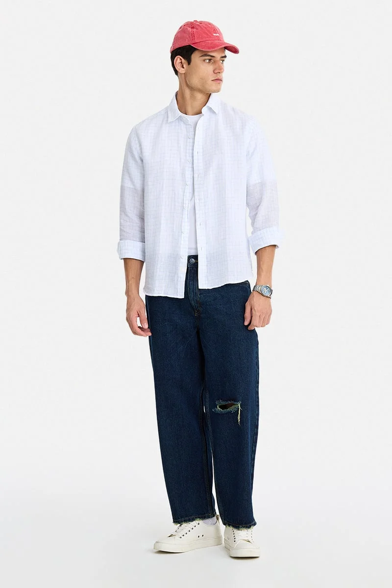 سنيتش White Checkered Long Sleeve Regular Fit Casual Shirt