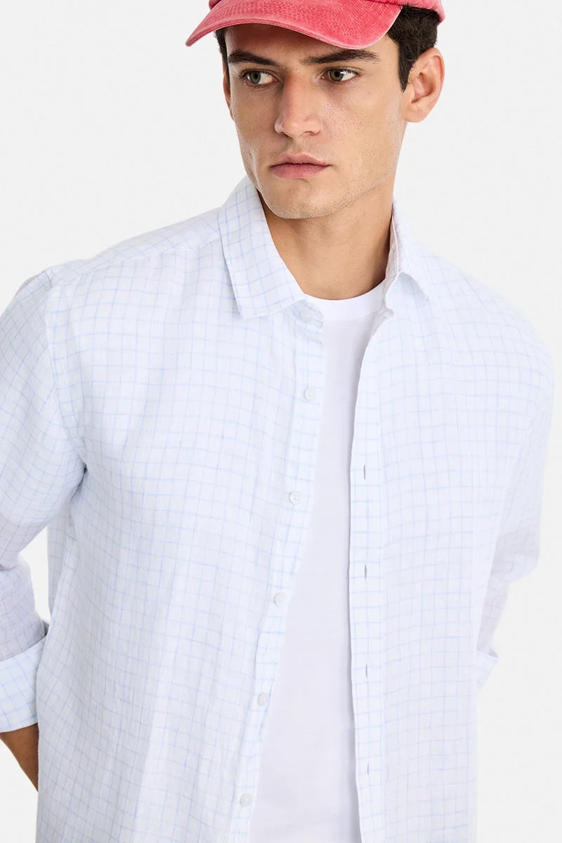سنيتش White Checkered Long Sleeve Regular Fit Casual Shirt