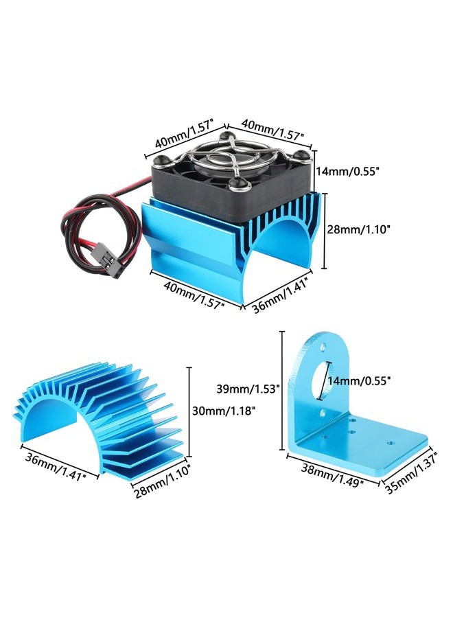 Rchobbytop Aluminum RC Heat Sink with 5V Cooling Fan 3650 3660 540 550 Size Motor Heatsink and Motor Seat Combo for for Wltoys A949-B A959-B A969-B A979-B K929-B 12428 1/12 1/18 RC Car, Pack of 3 - Image 2