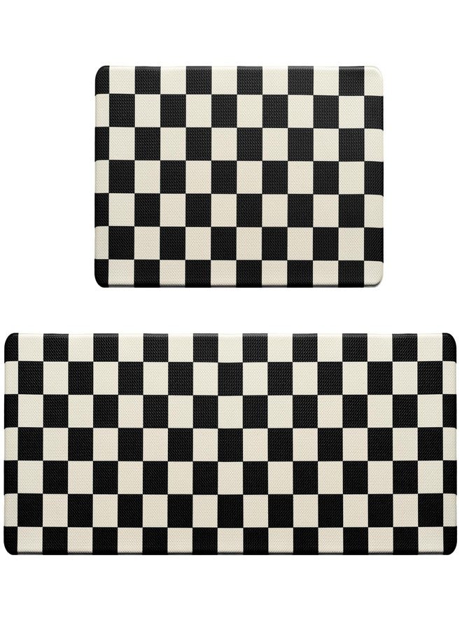 VivaNest Beige Black Checkered Grid Checkerboard Kitchen Rug Sets [2 PCs], Anti-Fatigue, Waterproof Non-Slip Kitchen Mats Heavy Duty Comfort Foam Rug for Kitchen, Floor, Laundry,17"x29"+17"x47" - Image 3