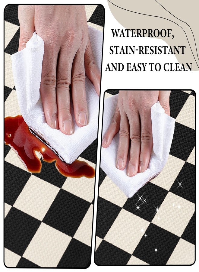VivaNest Beige Black Checkered Grid Checkerboard Kitchen Rug Sets [2 PCs], Anti-Fatigue, Waterproof Non-Slip Kitchen Mats Heavy Duty Comfort Foam Rug for Kitchen, Floor, Laundry,17"x29"+17"x47" - Image 5