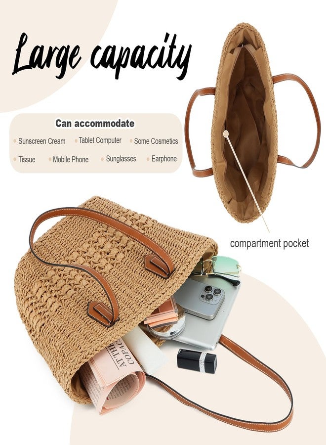KUANG! Women's Straw Hobo Bag Large Handwoven Rattan Bag Woven Straw Purse Summer Beach Tote Bag - Image 5