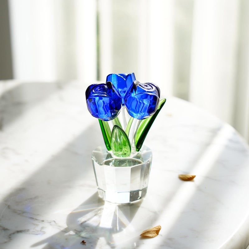 KRISININE Blue Crystal Rose Flower Figurine for Wife Girlfriend Rose Collectible Figurines for Valentine's Day(3.2 * 2inch) - Image 1