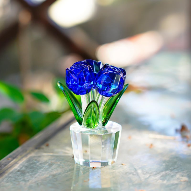 KRISININE Blue Crystal Rose Flower Figurine for Wife Girlfriend Rose Collectible Figurines for Valentine's Day(3.2 * 2inch) - Image 5